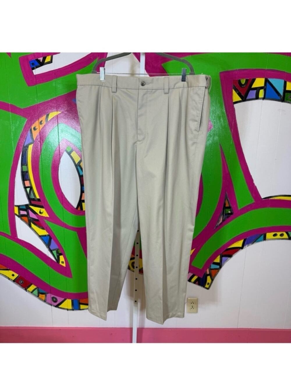 Oak Hill Premium Pant, Tan Chinos with Tailored Fit and Pleats. Size 46x30.
